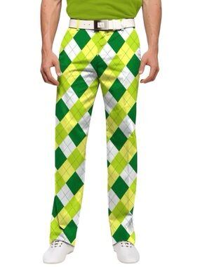 Loudmouth Golf Pants A-Tisket-A-Tasket Green & Yellow Print Mens Size 32L
